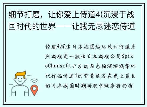 细节打磨，让你爱上侍道4(沉浸于战国时代的世界——让我无尽迷恋侍道4的续写)